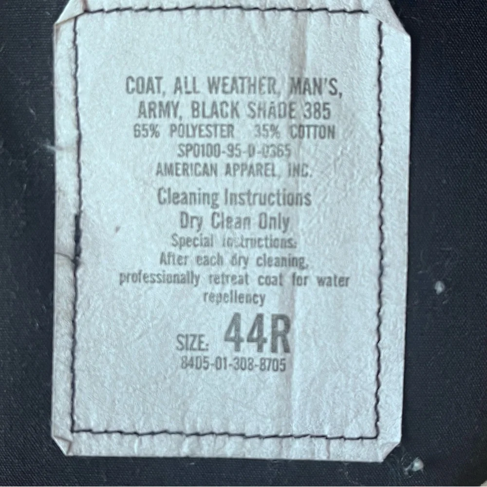 Military Tench Coat Mens 44R  Black Double Breasted Lined Belted Classic Preppy - Picture 9 of 9